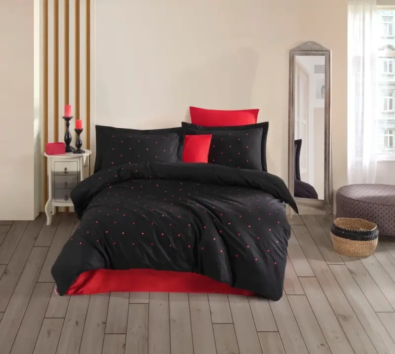 Hobby Çift Kişilik Poplin Premium Nakışlı Nevresim Lubow Siyah - NEVRESIMDUNYASI
