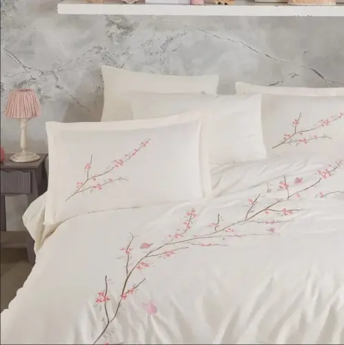 Hobby Çift Kişilik Poplin Premium Nakışlı Nevresim Vera Krem - NEVRESIMDUNYASI (1)
