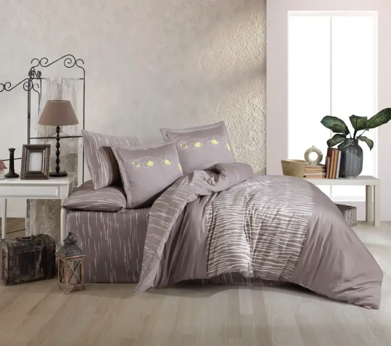 Hobby Çift Kişilik Saten Nevresim Adalia Platin - NEVRESIMDUNYASI