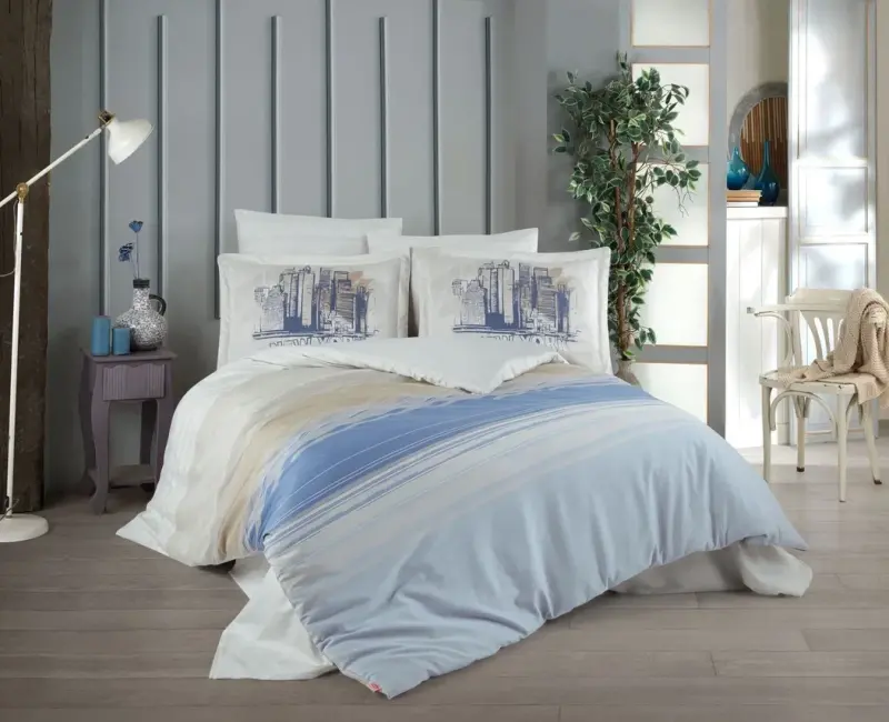 Hobby Çift Kişilik Saten Nevresim Aden Mavi - NEVRESIMDUNYASI