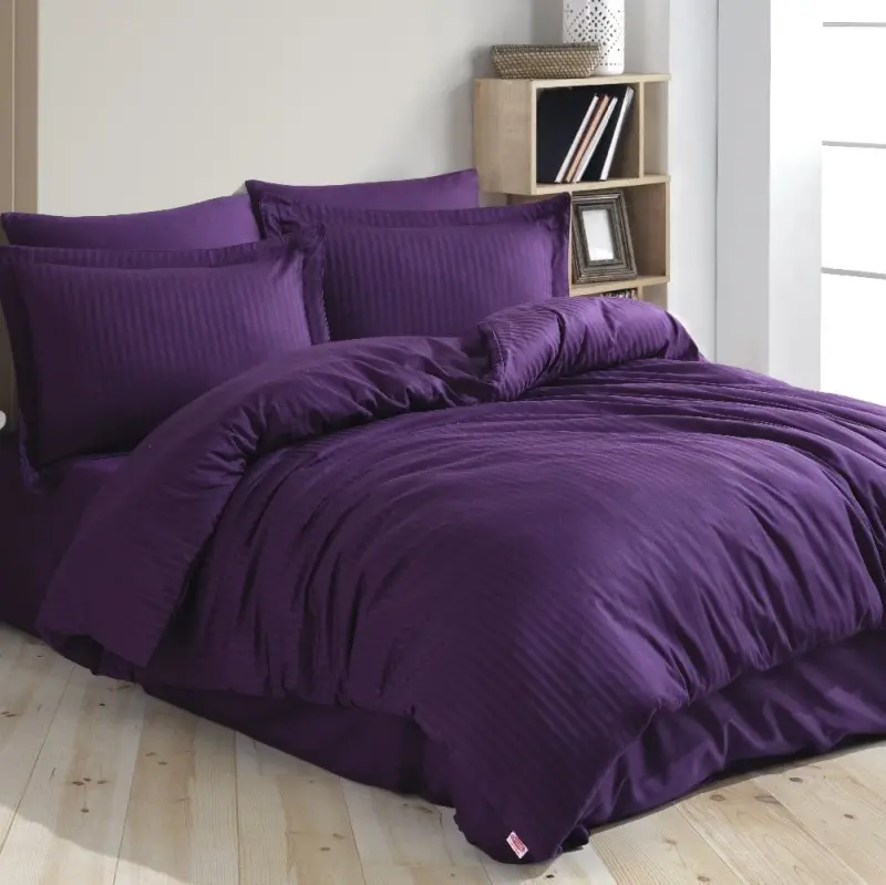 Hobby Çift Kişilik Saten Nevresim Çizgili Mor - 1