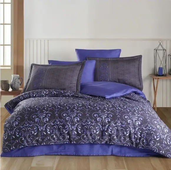 Hobby Çift Kişilik Saten Nevresim Gris Lila - 1