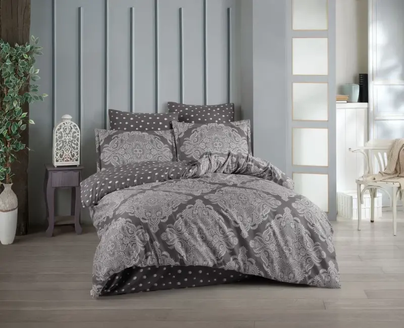 Hobby Çift Kişilik Saten Nevresim Ruth Antrasit - 1