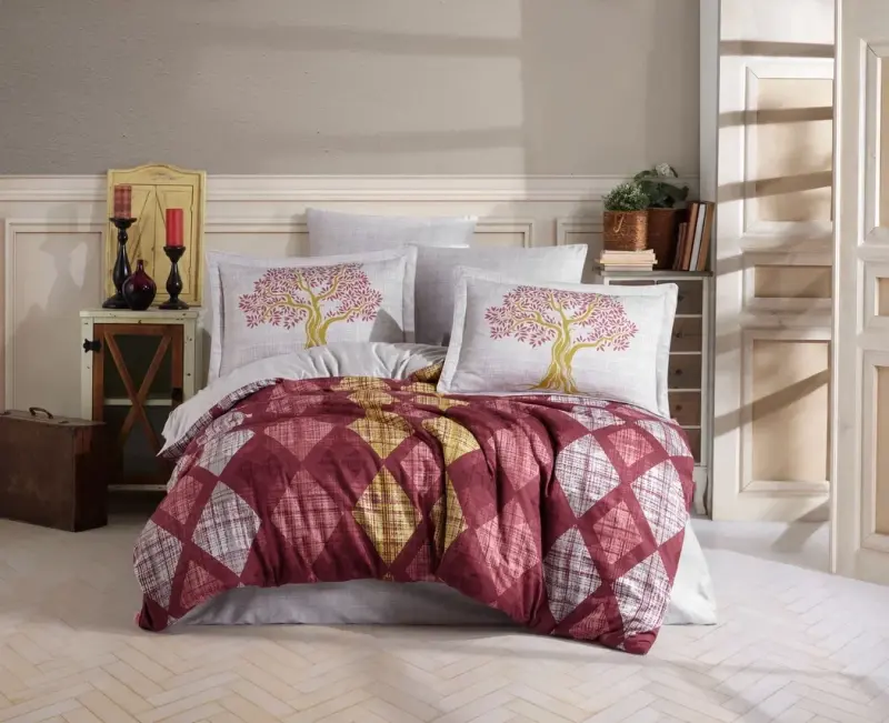 Hobby Çift Kişilik Saten Nevresim Ruth Bordo - 1