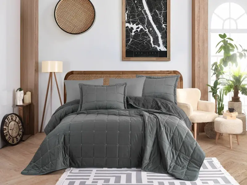 Hobby Crystal Yatak Örtüsü Antrasit Gri - NEVRESIMDUNYASI