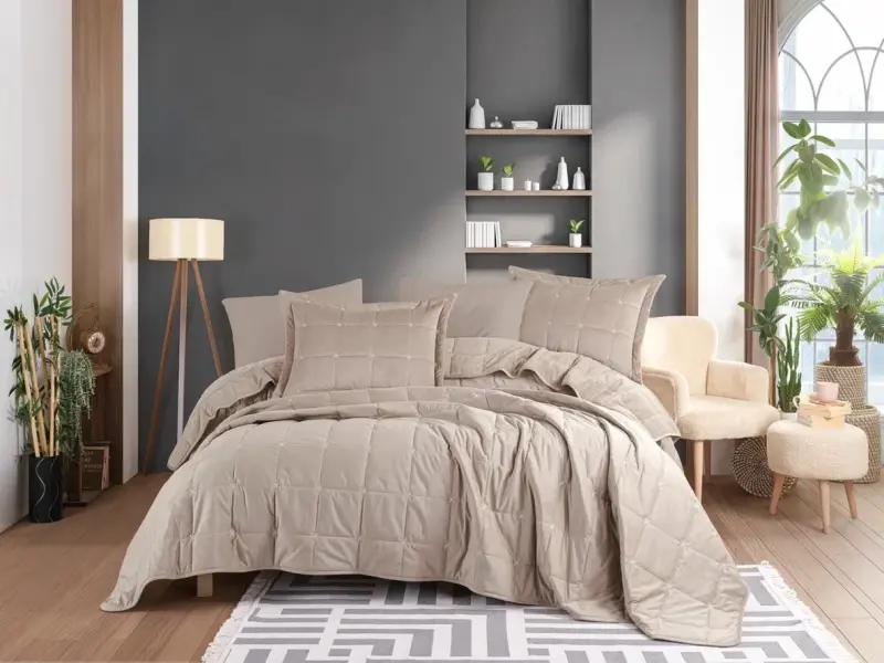 Hobby Crystal Yatak Örtüsü Antrasit Kahve - 1