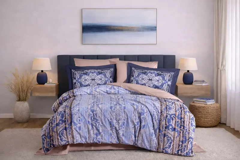Hobby Double Poplin Duvet Cover Alandra Indigo - NEVRESIMDUNYASI