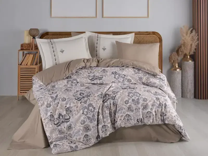 Hobby Double Poplin Duvet Cover Anabel Grey - NEVRESIMDUNYASI