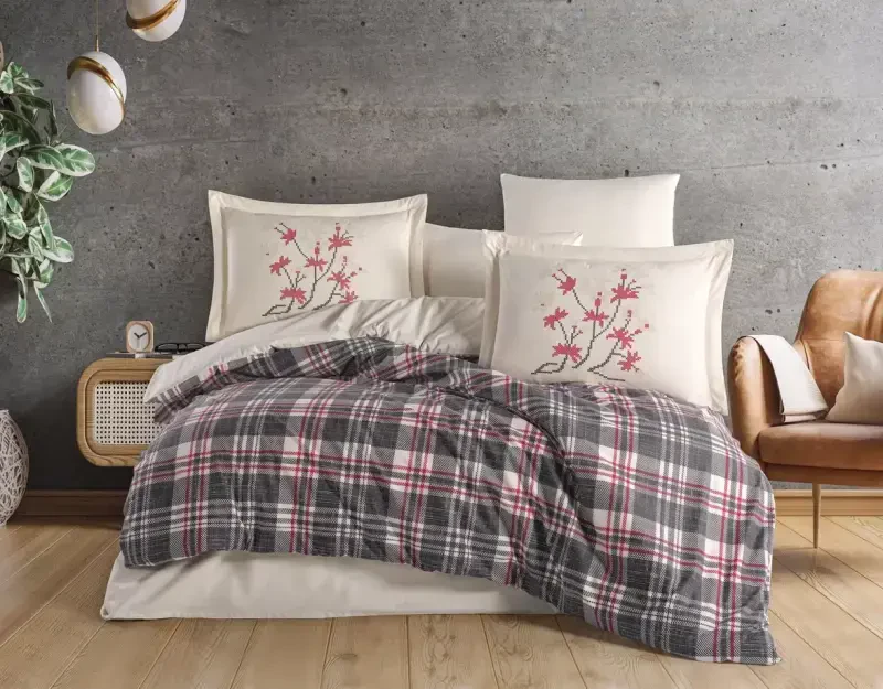 Hobby Double Poplin Duvet Cover Margeret Black - NEVRESIMDUNYASI