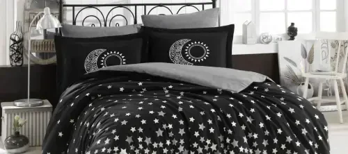 Hobby Double Poplin Duvet Cover Stars Black - NEVRESIMDUNYASI (1)