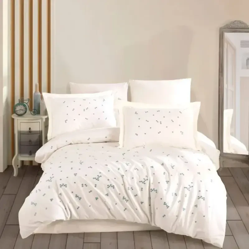 Hobby Double Poplin Premium Embroidered Bed Linen Set Spring Cream - 1