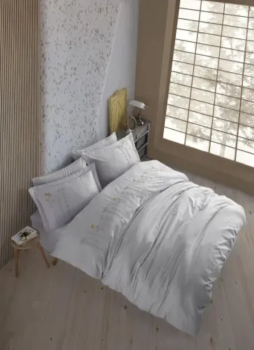 Hobby Double Poplin Premium Embroidered Duvet Cover Diva Grey - 1