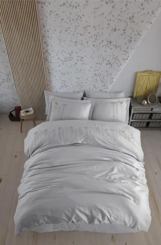 Hobby Double Poplin Premium Embroidered Duvet Cover Diva Grey - 2