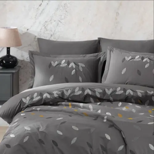 Hobby Double Poplin Premium Embroidered Duvet Cover Lidia Grey - NEVRESIMDUNYASI (1)