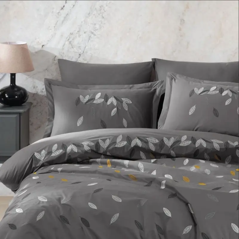 Hobby Double Poplin Premium Embroidered Duvet Cover Lidia Grey - 2