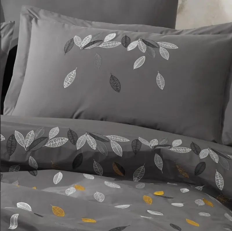 Hobby Double Poplin Premium Embroidered Duvet Cover Lidia Grey - 3