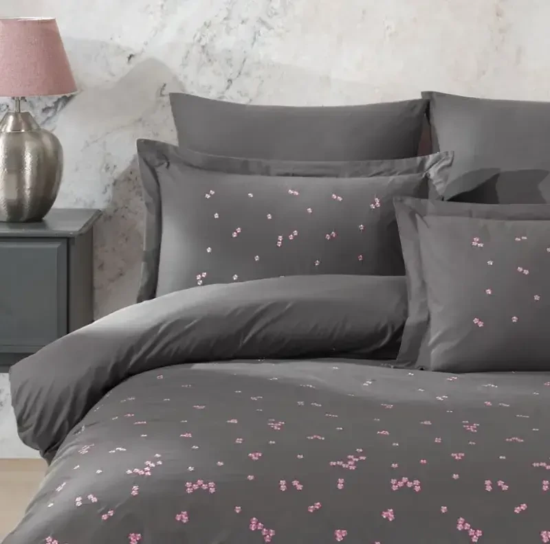 Hobby Double Poplin Premium Embroidered Duvet Cover Spring Gray - 2