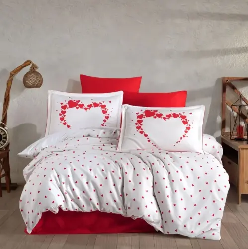 Hobby Double Satin Bed Linen Set Amore White - NEVRESIMDUNYASI (1)