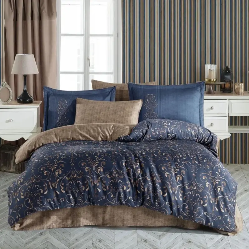 Hobby Double Satin Duvet Cover Gray Gold - 1