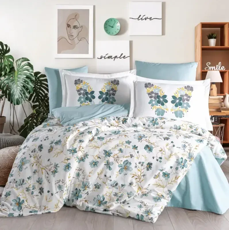 Hobby Double Size Poplin Duvet Cover Belis Turquoise - NEVRESIMDUNYASI