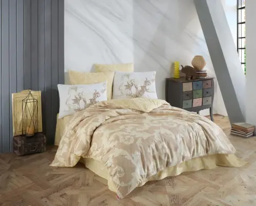 Hobby Double Size Ranforce Duvet Cover Set Avangarde Cream - 1