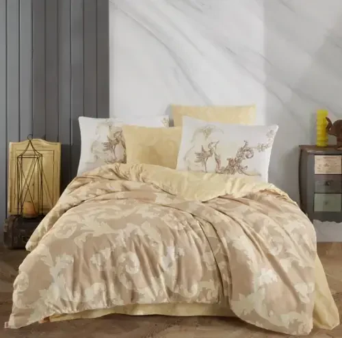 Hobby Double Size Ranforce Duvet Cover Set Avangarde Cream - NEVRESIMDUNYASI (1)