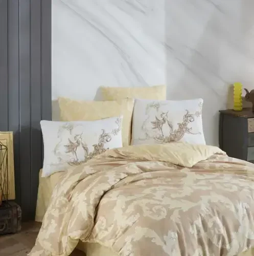 Hobby Double Size Ranforce Duvet Cover Set Avangarde Cream - 3