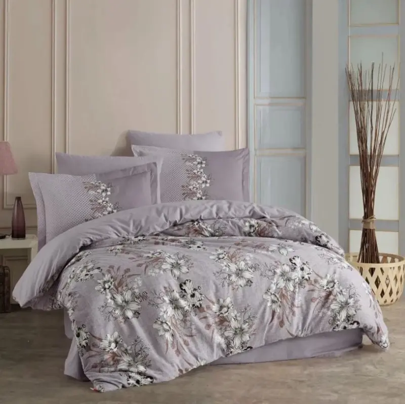 Hobby Double Size Ranforce Duvet Cover Set Elvira Gray - NEVRESIMDUNYASI