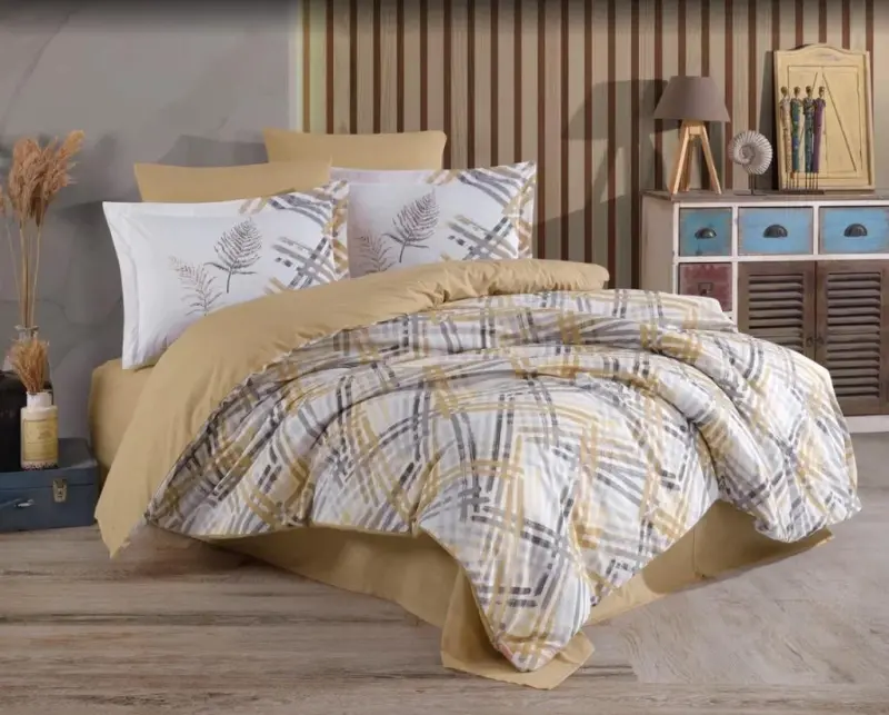 Hobby Double Size Ranforce Duvet Cover Set Irma Beige - 1