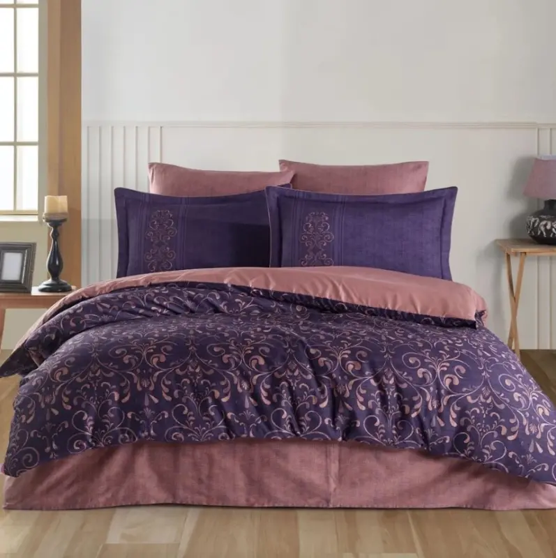 Hobby Double Sized Satin Bed Sheets Gray Purple - 1