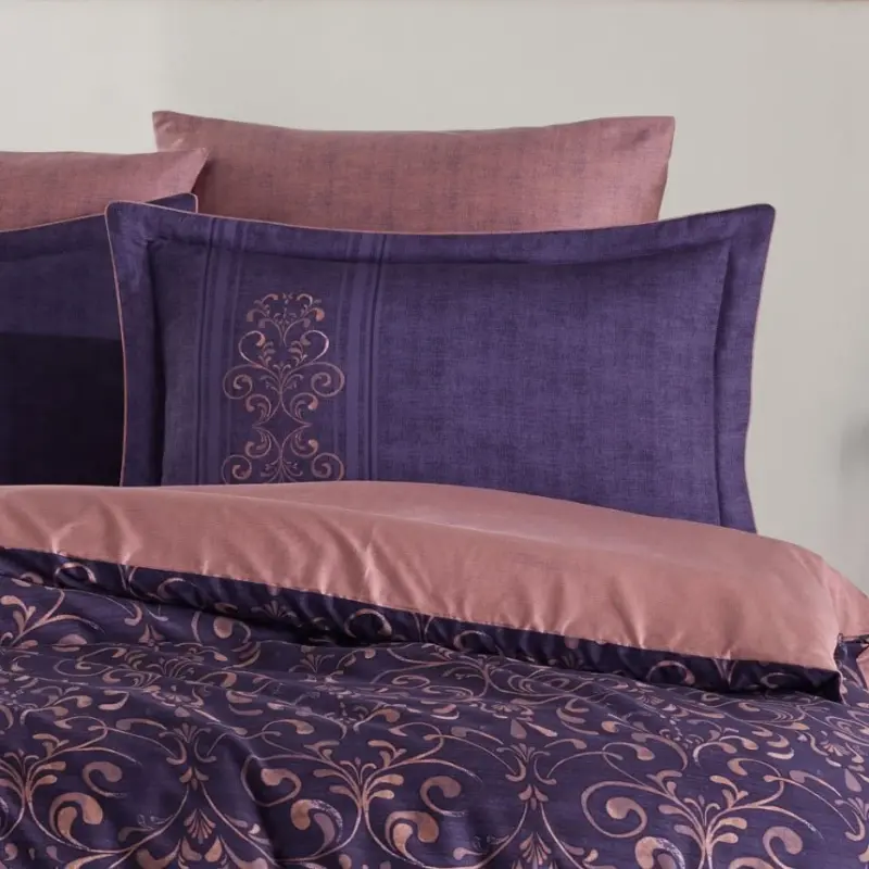 Hobby Double Sized Satin Bed Sheets Gray Purple - 2