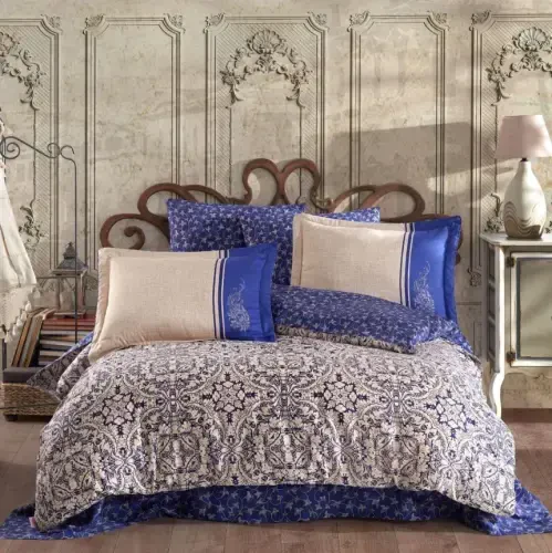 Hobby Double Sized Satin Bedding Set Leona Navy - NEVRESIMDUNYASI (1)