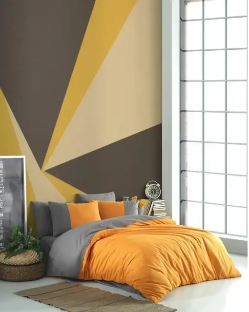 Hobby Kingsize Poplin Duvet Cover Diamond Orange Anthracite - NEVRESIMDUNYASI