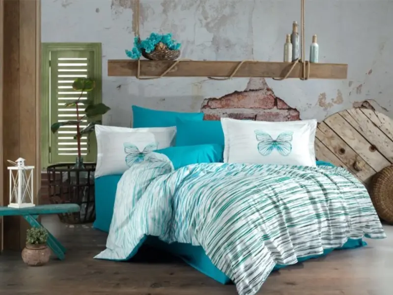 Hobby Kingsize Poplin Duvet Cover Eldora Turquoise - 1