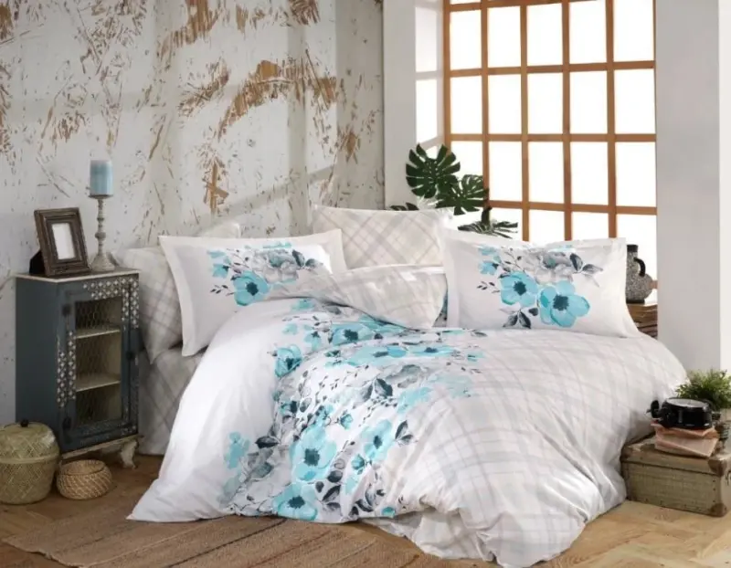 Hobby Kingsize Poplin Nevresim Belinda Moviy - 1