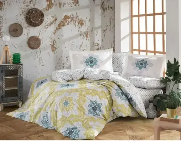 Hobby Kingsize Поплин Постельное белье Amanda Желтый - NEVRESIMDUNYASI