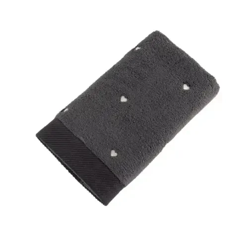 Hobby Lubow Love Dark Gray Cream Embroidered 50x90 6-Piece Towel Set - 1