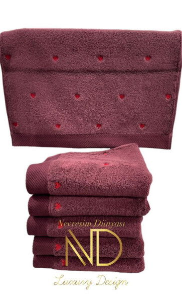 Hobby Lubow Love Fuchsia Red Embroidered 50x90 6-Piece Towel Set - 1