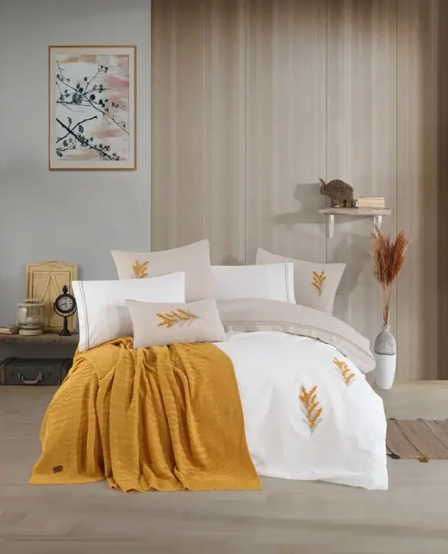 Hobby Mimoza Keten Çeyiz Seti Hardal - 1