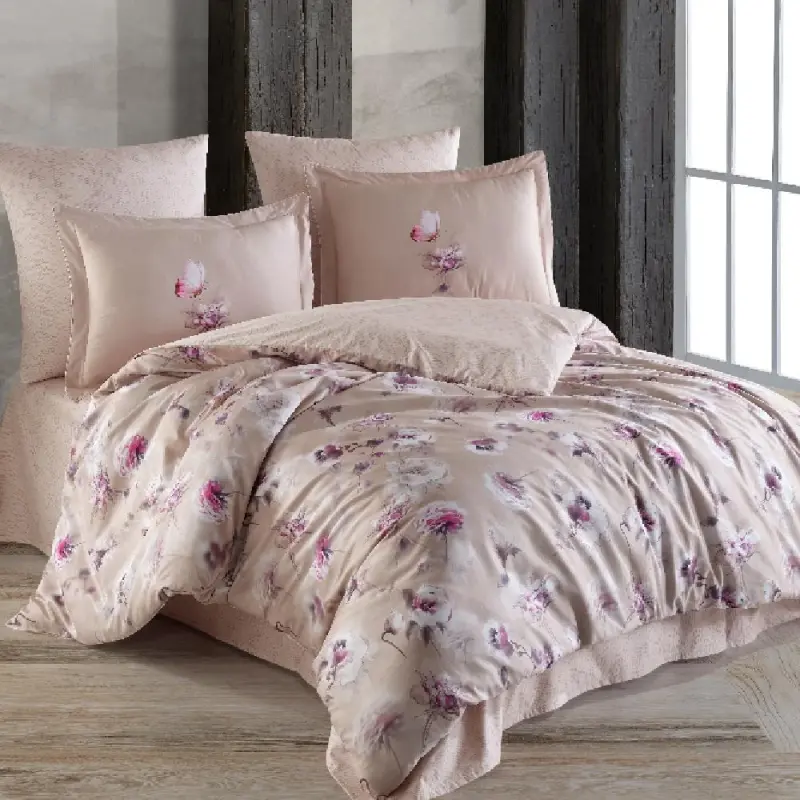 Hobby Premium Deluxe 300TC Çift Kişilik Saten Nevresim Takımı Mira Krem - NEVRESIMDUNYASI