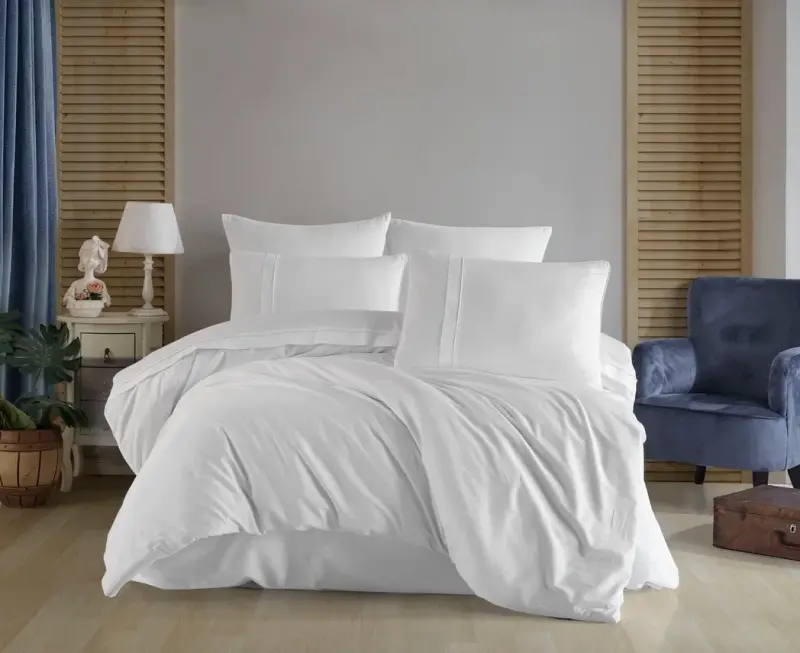 Hobby Premium Deluxe 300TC Çift Kişilik Saten Nevresim Takımı Plain Beyaz - NEVRESIMDUNYASI