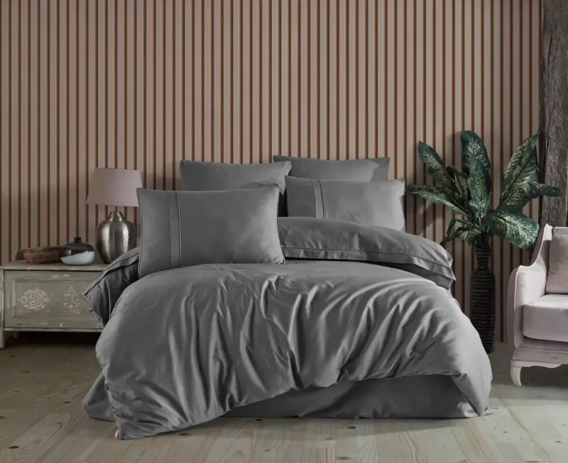 Hobby Premium Deluxe 300TC Çift Kişilik Saten Nevresim Takımı Plain Gri - NEVRESIMDUNYASI