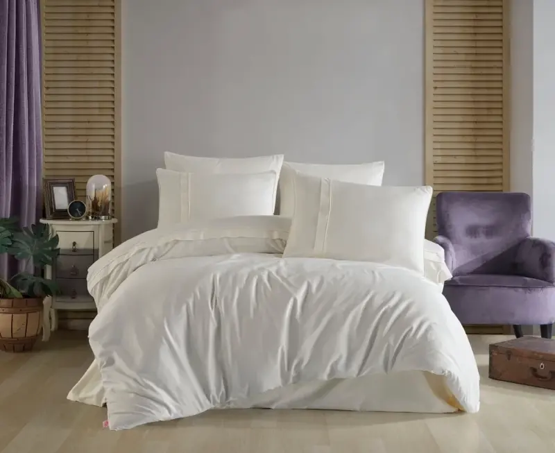 Hobby Premium Deluxe 300TC Çift Kişilik Saten Nevresim Takımı Plain Krem - NEVRESIMDUNYASI