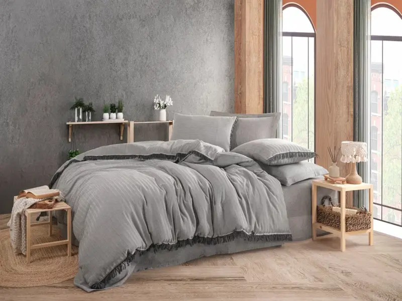 Hobby Private İpliği Boyalı Nevresim Takımı Gri - 1