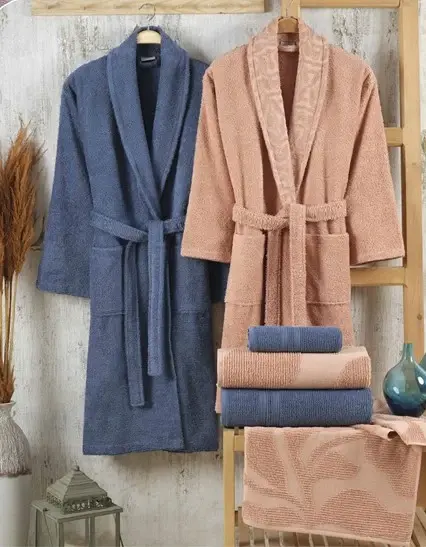 Hobby Puga Bornoz Seti Şeftali İndigo - NEVRESIMDUNYASI