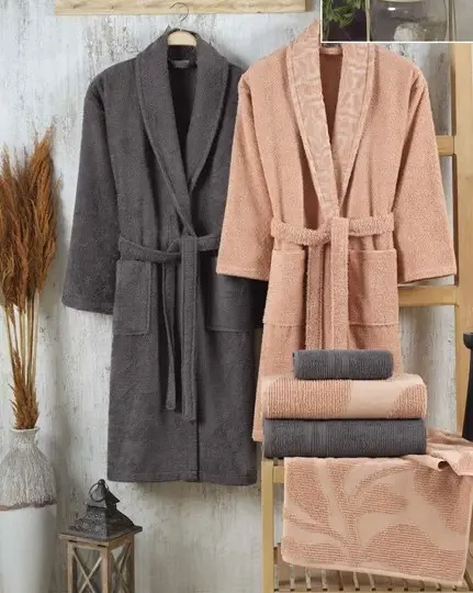 Hobby Puga Bornoz Seti Şeftali K.Gri - 1