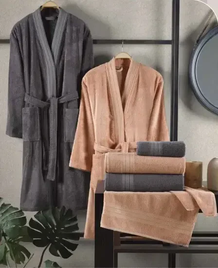 Hobby Sera Bathrobe Set Peach Grey - 1