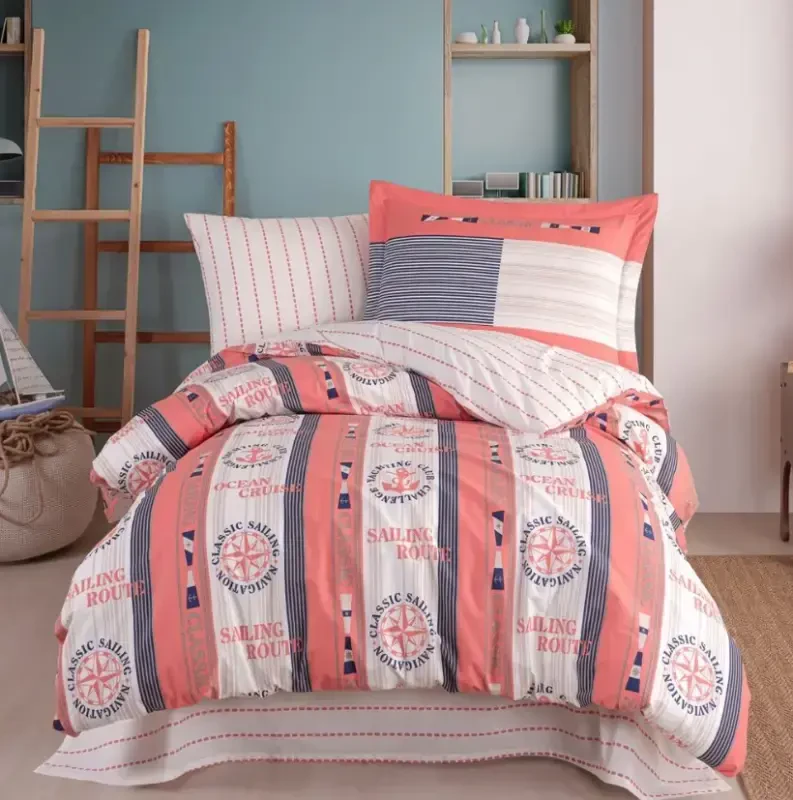 Hobby Single Poplin Duvet Cover Set Marine Salmon - NEVRESIMDUNYASI