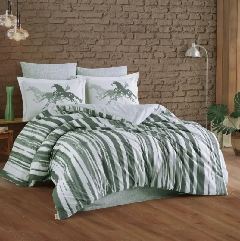 Hobby Single Size Poplin Duvet Cover Set Cascade Green - NEVRESIMDUNYASI