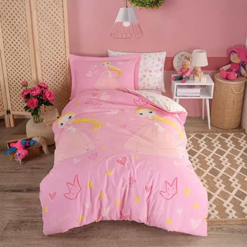 Hobby Single Size Poplin Duvet Cover Set Princess Pink - 1